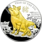 Niue Island YEAR OF THE PIG-BOAR series LUNAR CALENDAR $8 Silver coin 2019 Gold plated Proof 5 oz